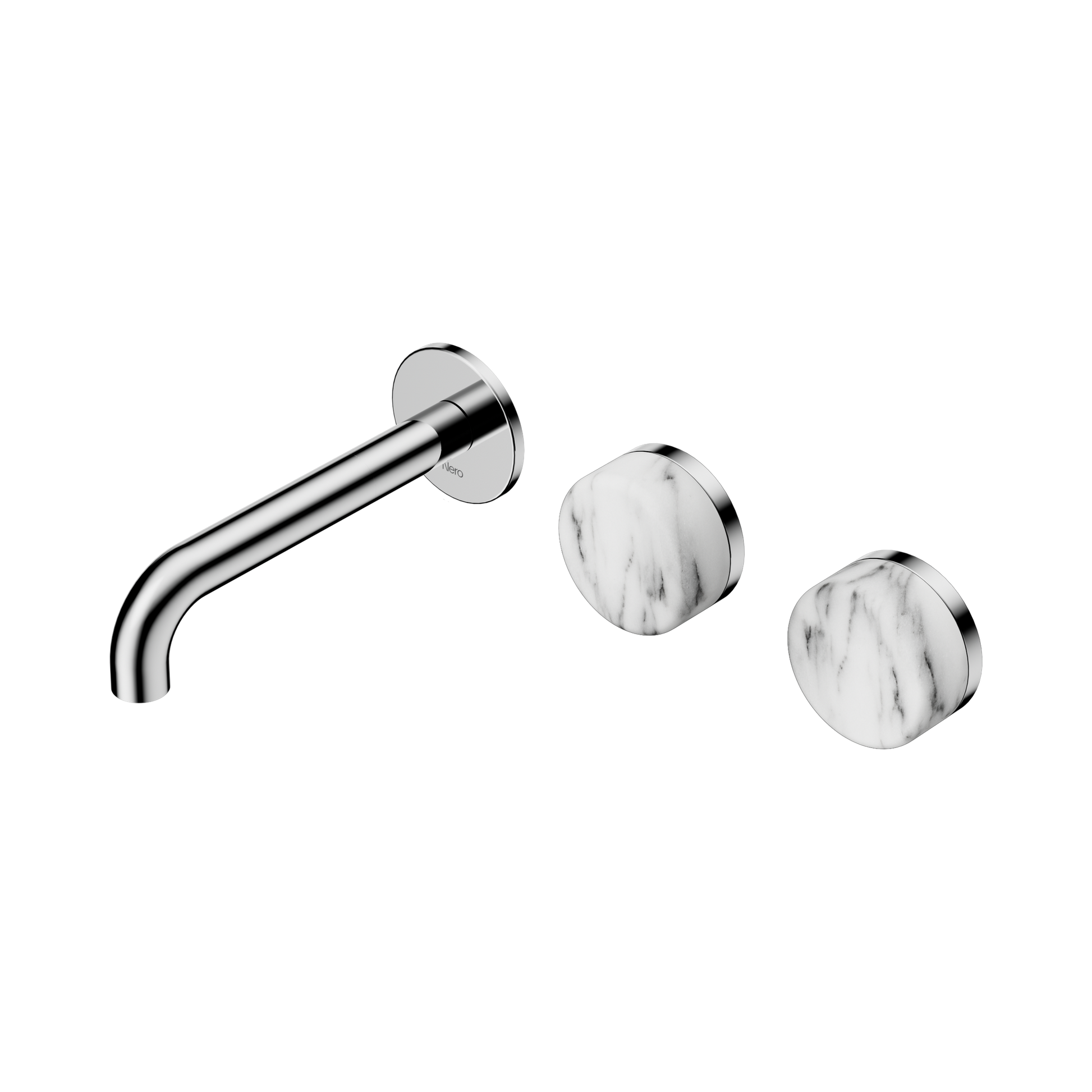 Nero Serenity Wall Basin Set 160mm Offset Spout With Arabescato Corchia Handle, Chrome