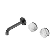 Nero Serenity Wall Basin Set 160mm Offset Spout With Arabescato Corchia Handle, Gun Metal