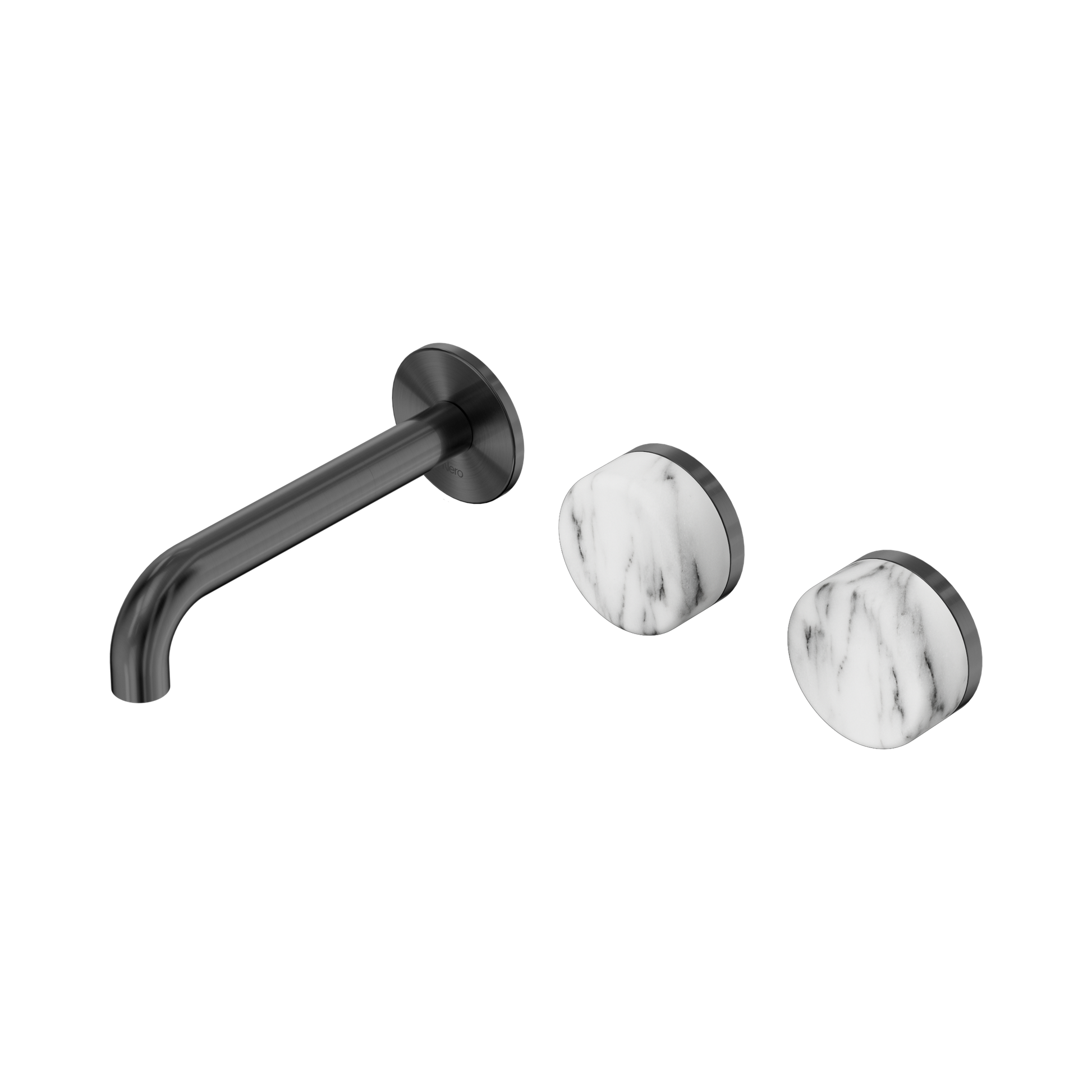 Nero Serenity Wall Basin Set 160mm Offset Spout With Arabescato Corchia Handle, Gun Metal