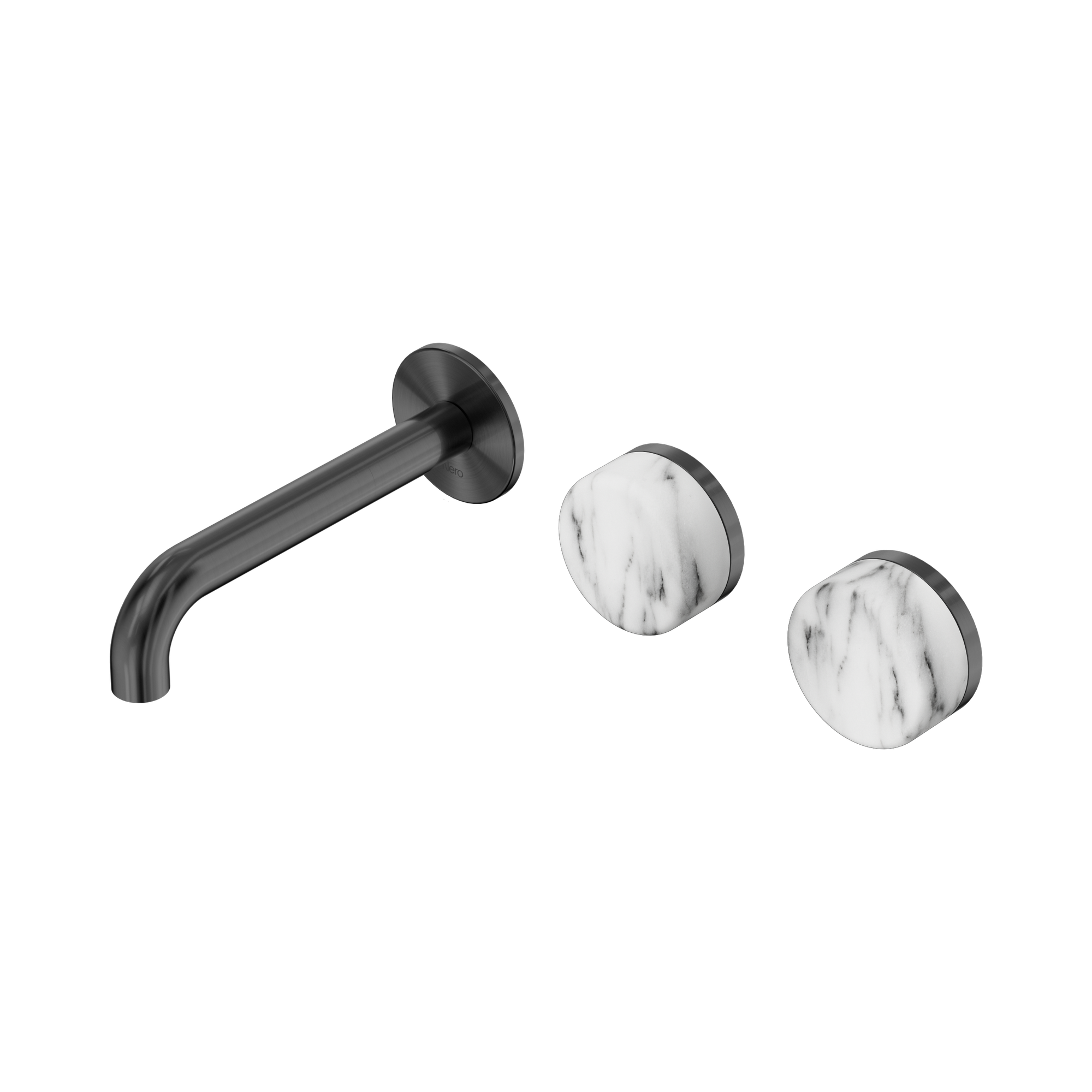 Nero Serenity Wall Basin Set 160mm Offset Spout With Arabescato Corchia Handle, Gun Metal