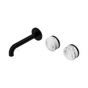 Nero Serenity Wall Basin Set 160mm Offset Spout With Arabescato Corchia Handle, Matte Black