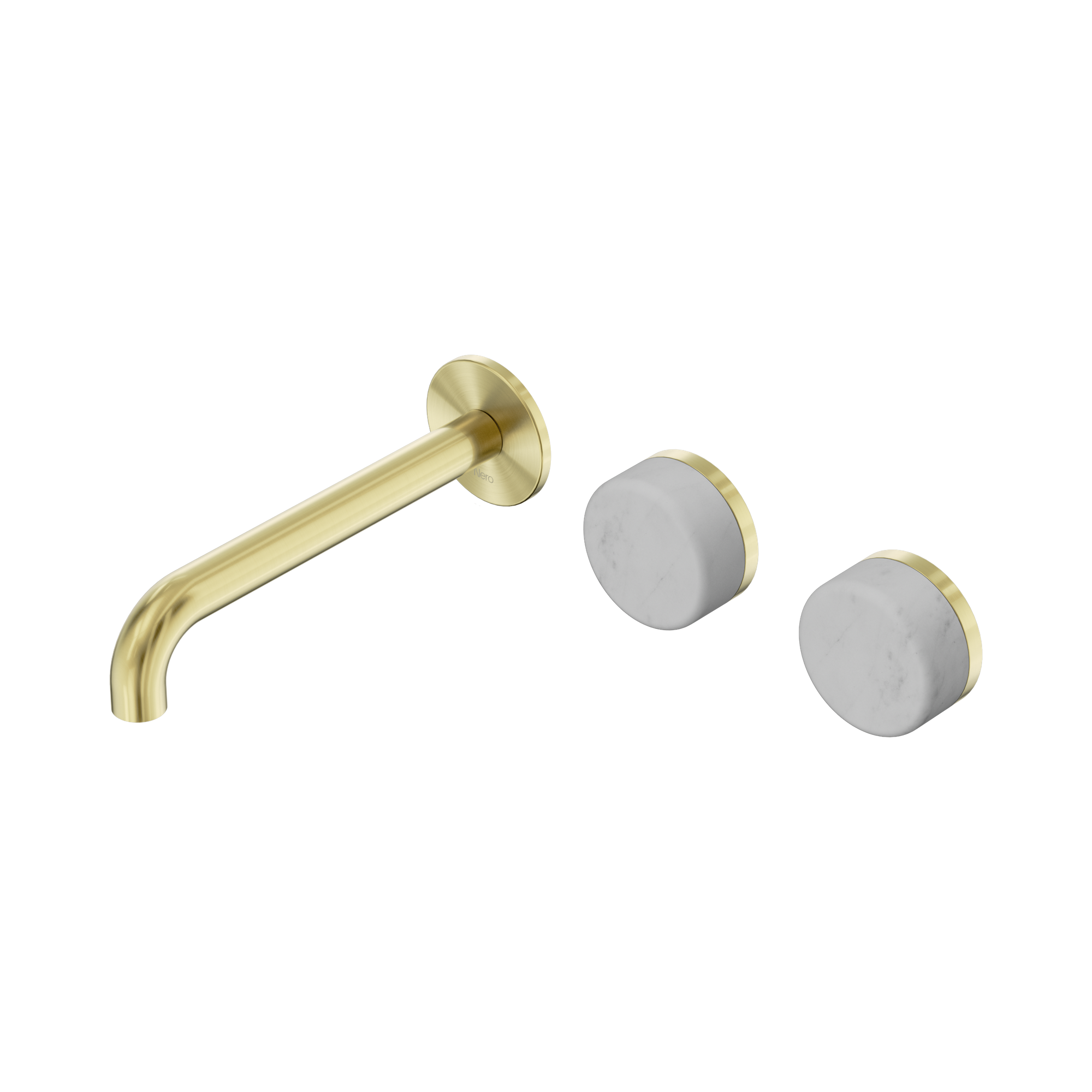 Nero Serenity Wall Basin Set 185mm Offset Spout With Carrara Handle, Brushed Gold
