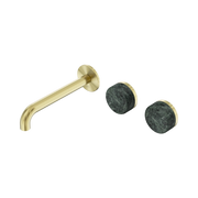 Nero Serenity Wall Basin Set 185mm Offset Spout With Verde Alpi Handle, Brushed Gold