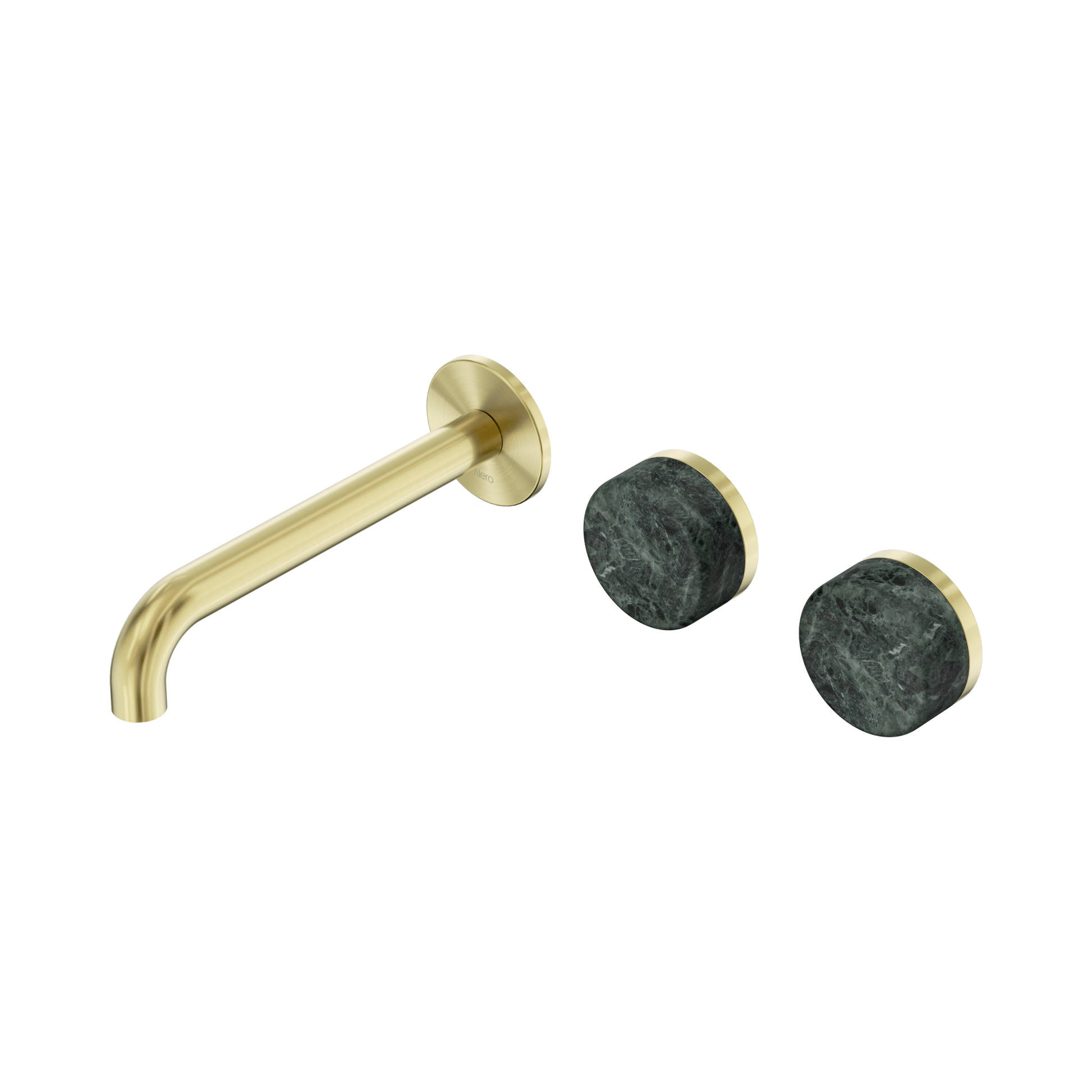 Nero Serenity Wall Basin Set 185mm Offset Spout With Verde Alpi Handle, Brushed Gold