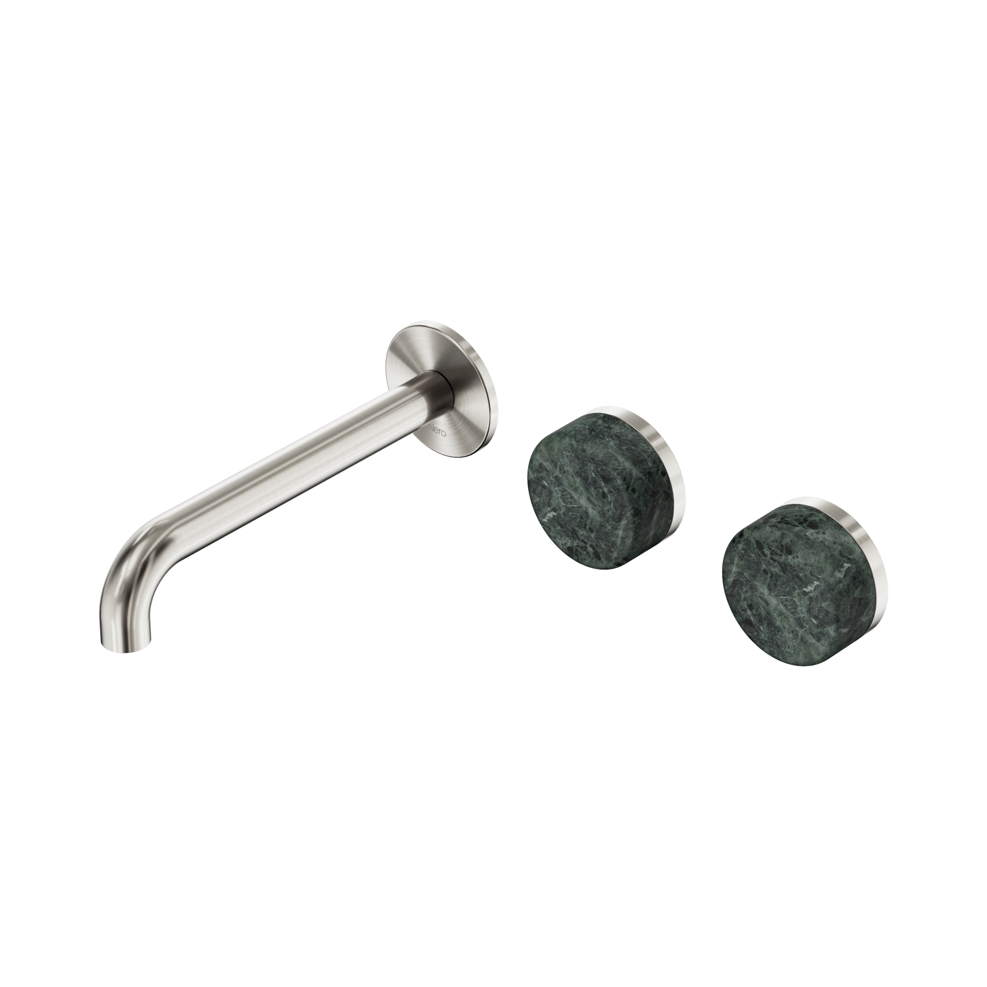 Nero Serenity Wall Basin Set 185mm Offset Spout With Verde Alpi Handle, Brushed Nickel