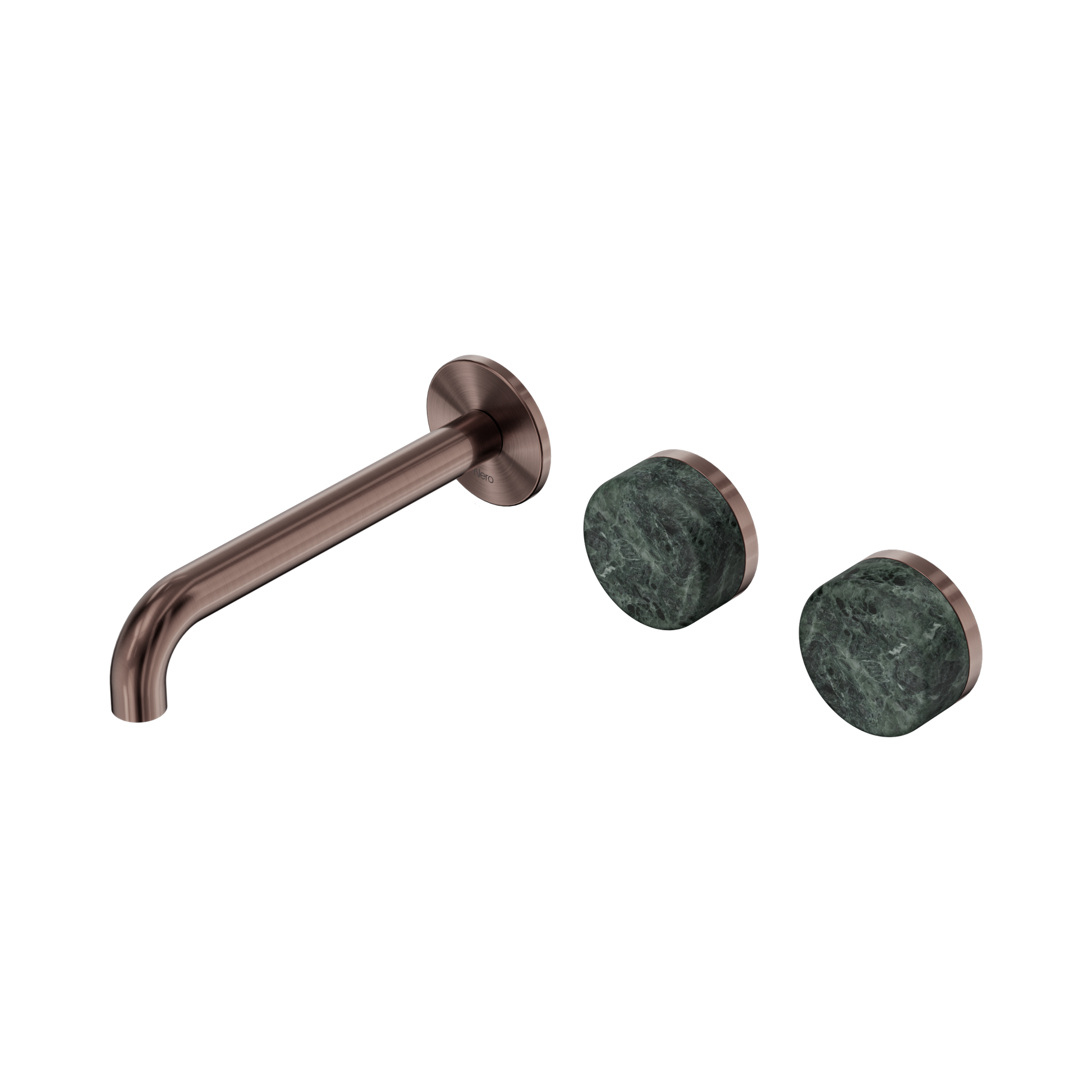 Nero Serenity Wall Basin Set 185mm Offset Spout With Verde Alpi Handle, Brushed Bronze
