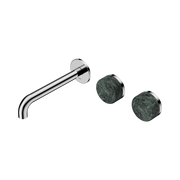 Nero Serenity Wall Basin Set 185mm Offset Spout With Verde Alpi Handle, Chrome