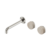 Nero Serenity Wall Basin Set 185mm Offset Spout With Rome Travertine Handle, Brushed Nickel