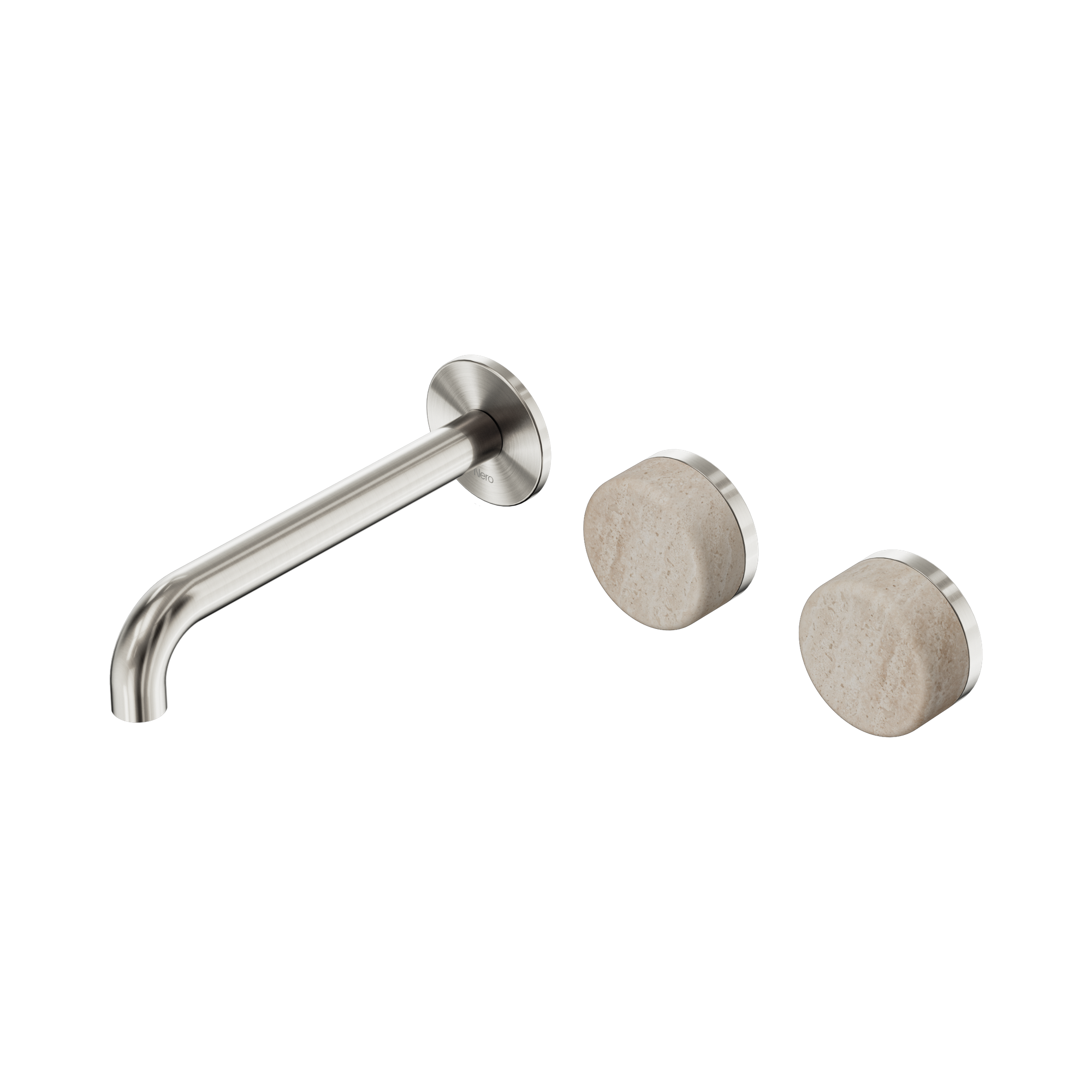 Nero Serenity Wall Basin Set 185mm Offset Spout With Rome Travertine Handle, Brushed Nickel