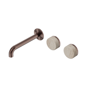 Nero Serenity Wall Basin Set 185mm Offset Spout With Rome Travertine Handle, Brushed Bronze