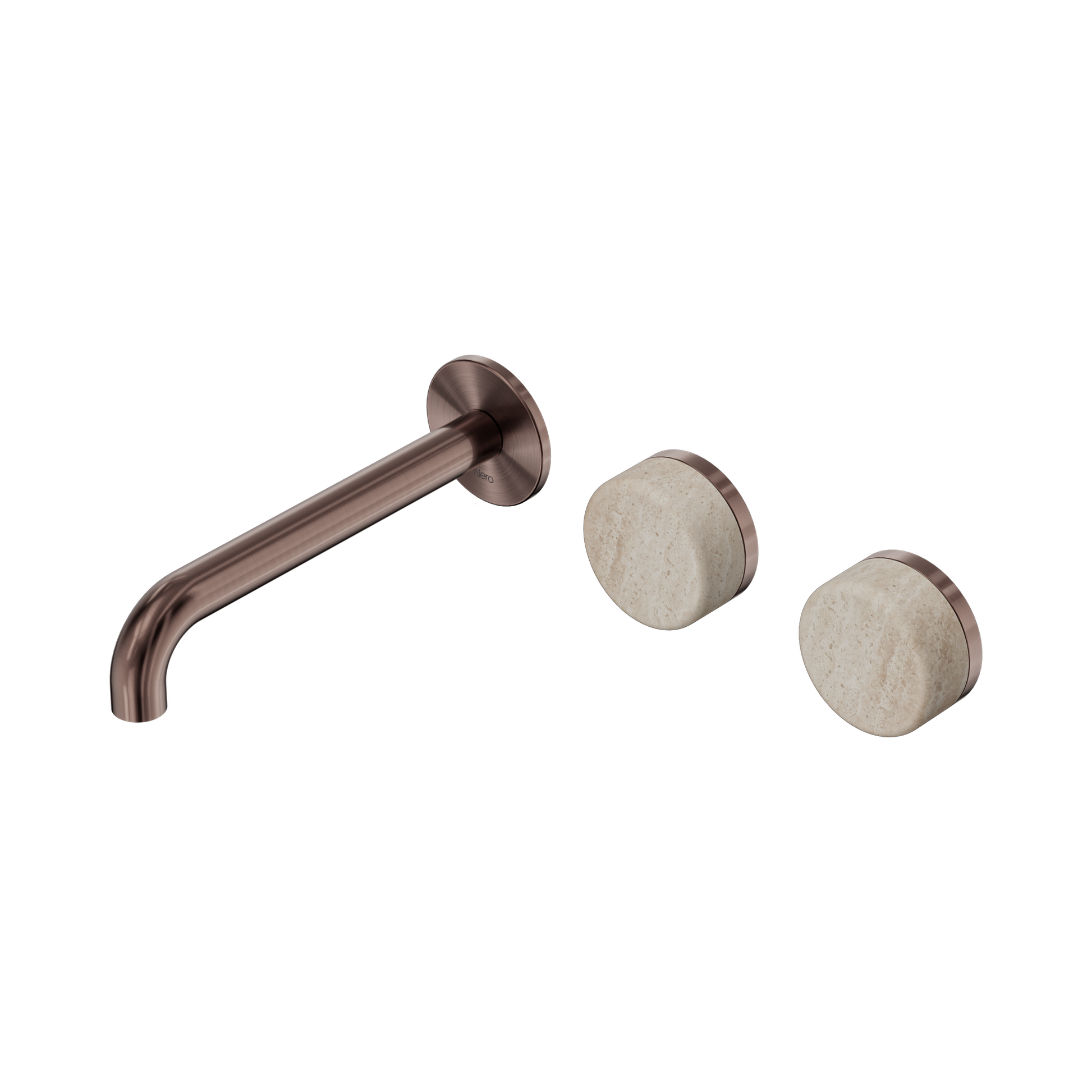 Nero Serenity Wall Basin Set 185mm Offset Spout With Rome Travertine Handle, Brushed Bronze