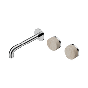 Nero Serenity Wall Basin Set 185mm Offset Spout With Rome Travertine Handle, Chrome