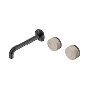 Nero Serenity Wall Basin Set 185mm Offset Spout With Rome Travertine Handle, Gun Metal