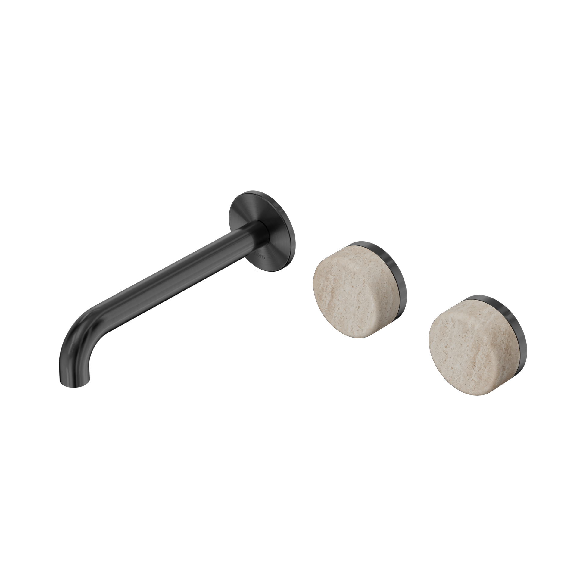 Nero Serenity Wall Basin Set 185mm Offset Spout With Rome Travertine Handle, Gun Metal