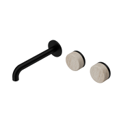 Nero Serenity Wall Basin Set 185mm Offset Spout With Rome Travertine Handle, Matte Black