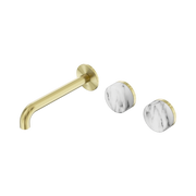 Nero Serenity Wall Basin Set 185mm Offset Spout With Arabescato Corchia Handle, Brushed Gold
