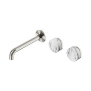 Nero Serenity Wall Basin Set 185mm Offset Spout With Arabescato Corchia Handle, Brushed Nickel