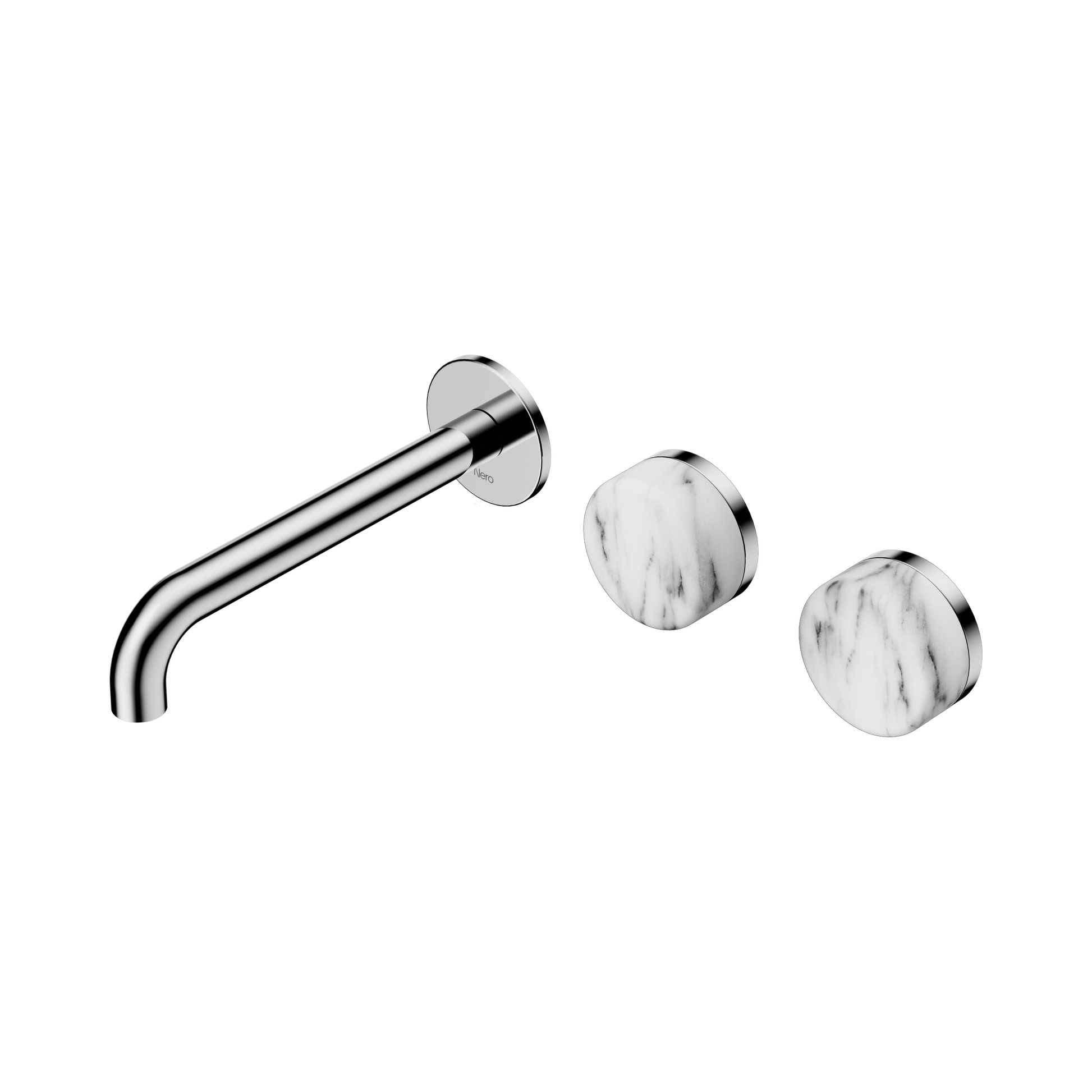 Nero Serenity Wall Basin Set 185mm Offset Spout With Arabescato Corchia Handle, Chrome
