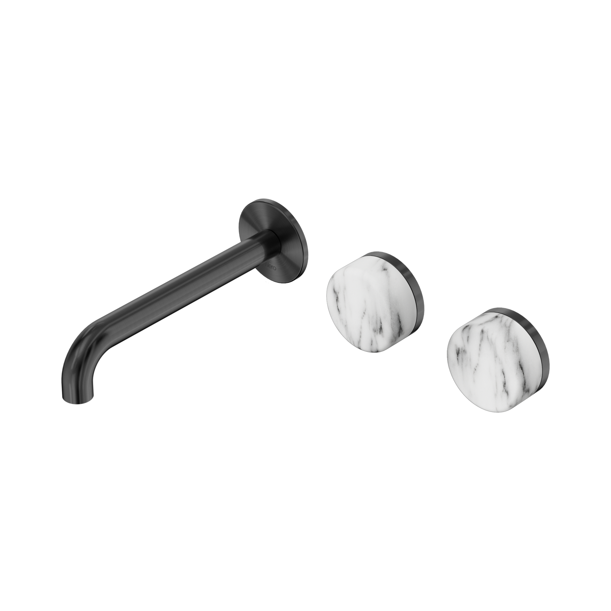 Nero Serenity Wall Basin Set 185mm Offset Spout With Arabescato Corchia Handle, Gun Metal