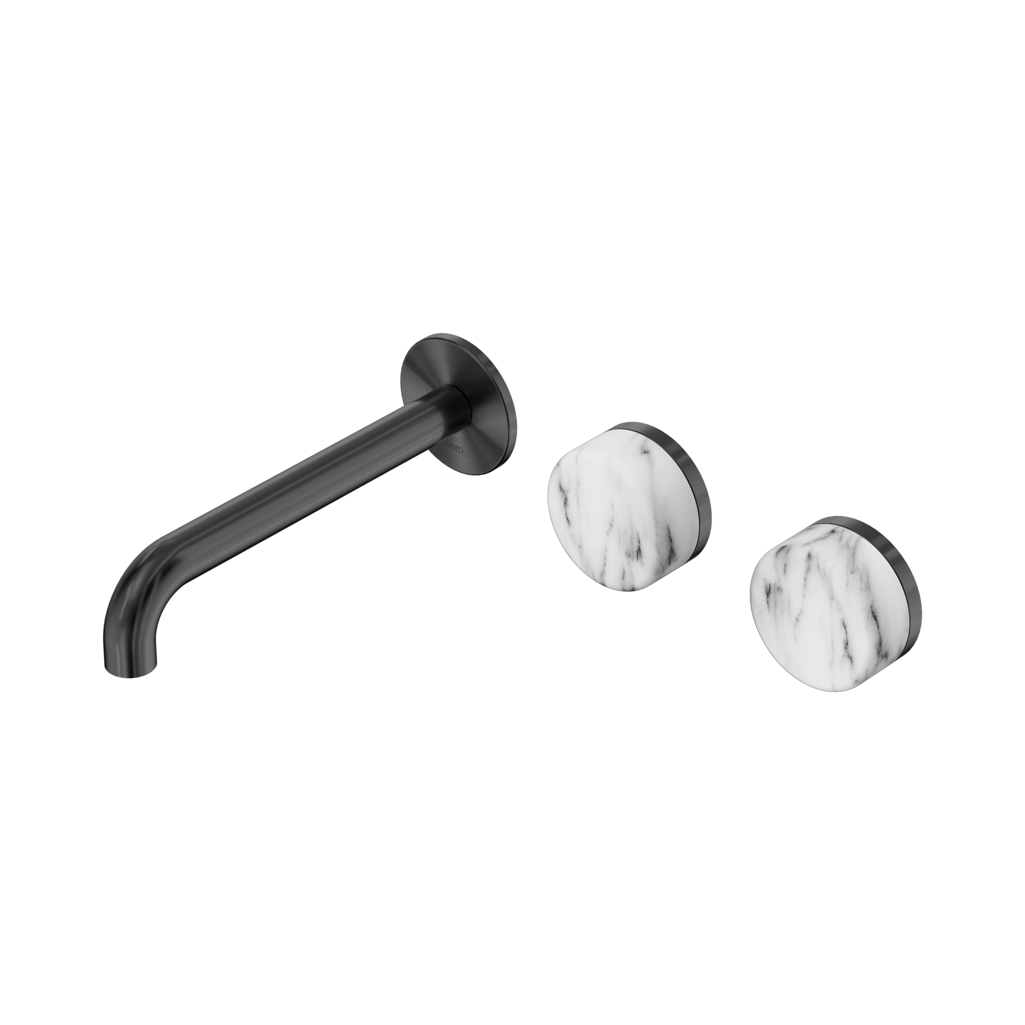 Nero Serenity Wall Basin Set 185mm Offset Spout With Arabescato Corchia Handle, Gun Metal