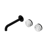 Nero Serenity Wall Basin Set 185mm Offset Spout With Arabescato Corchia Handle, Matte Black
