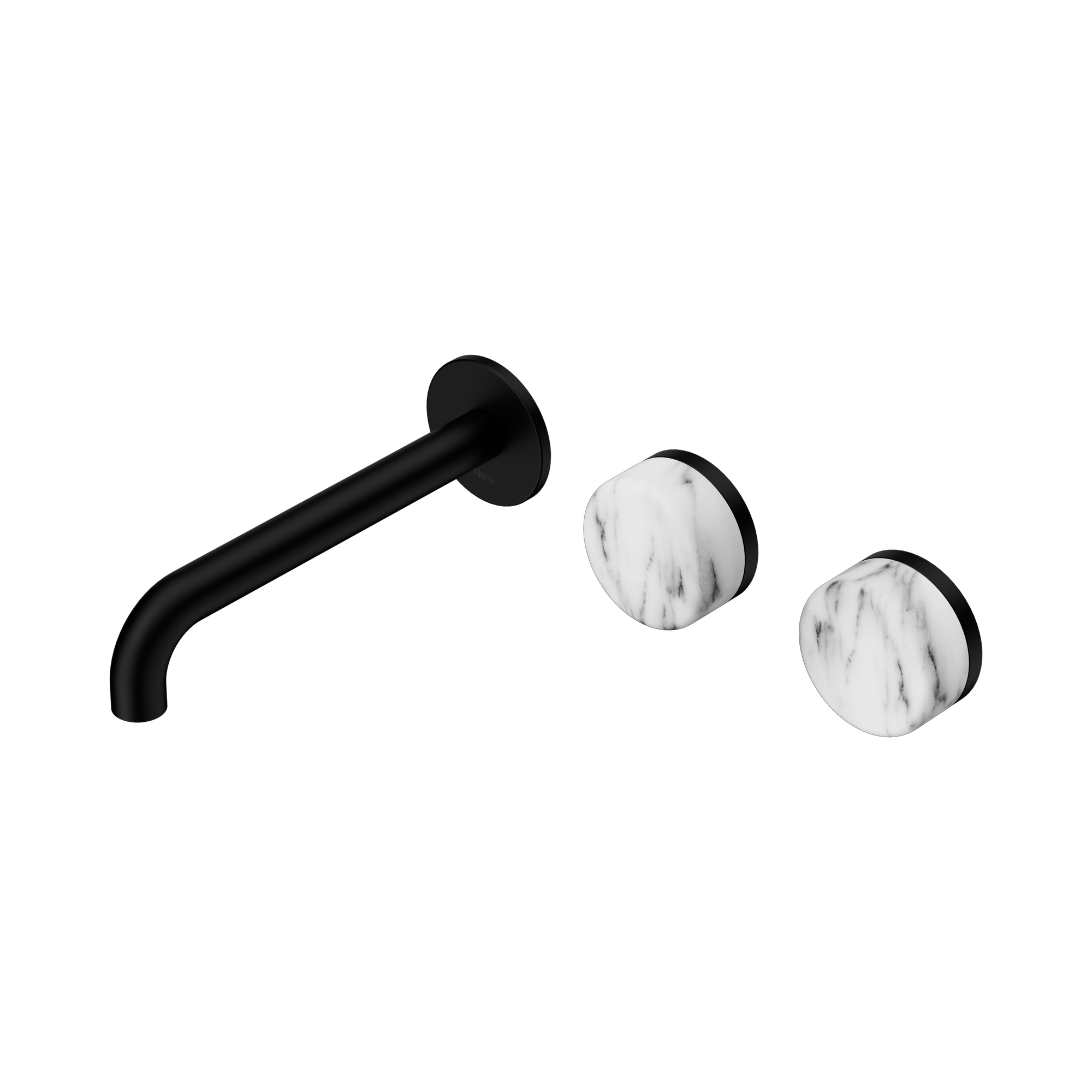 Nero Serenity Wall Basin Set 185mm Offset Spout With Arabescato Corchia Handle, Matte Black