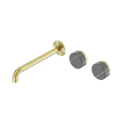 Nero Serenity Wall Basin Set 220mm Offset Spout With Carrara Handle, Brushed Gold