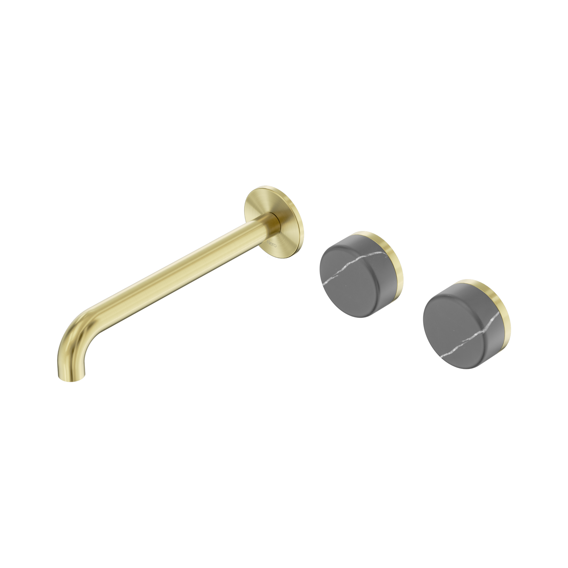 Nero Serenity Wall Basin Set 220mm Offset Spout With Carrara Handle, Brushed Gold