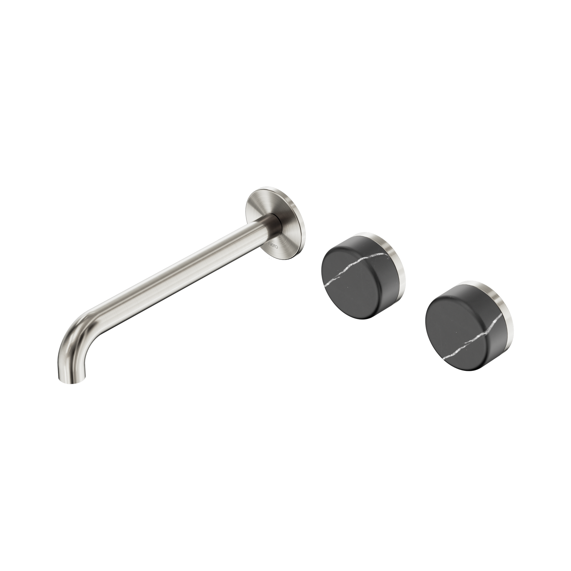 Nero Serenity Wall Basin Set 220mm Offset Spout With Carrara Handle, Brushed Nickel