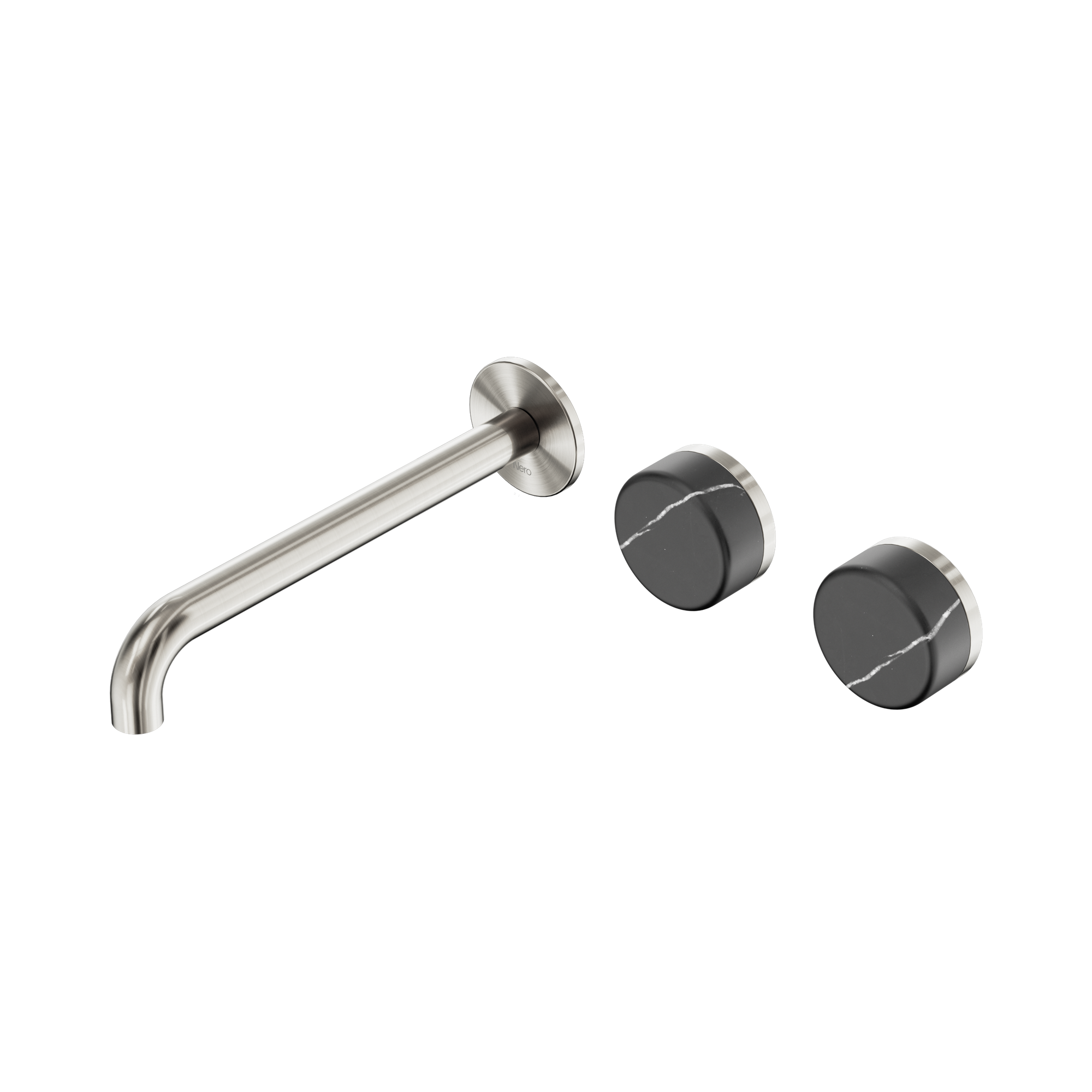 Nero Serenity Wall Basin Set 220mm Offset Spout With Carrara Handle, Brushed Nickel