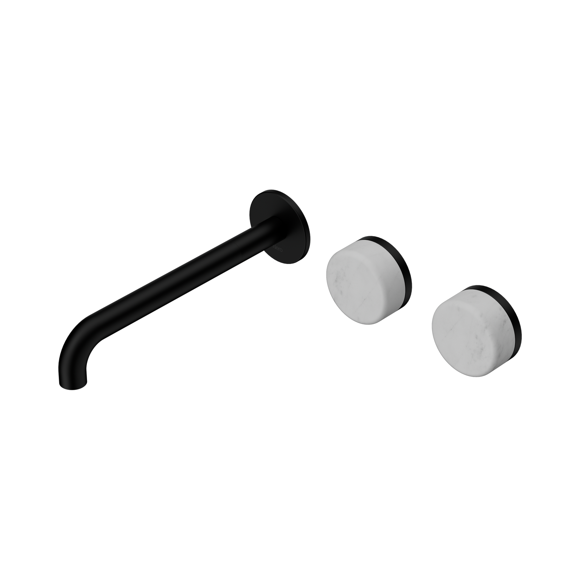 Nero Serenity Wall Basin Set 220mm Offset Spout With Carrara Handle, Matte Black