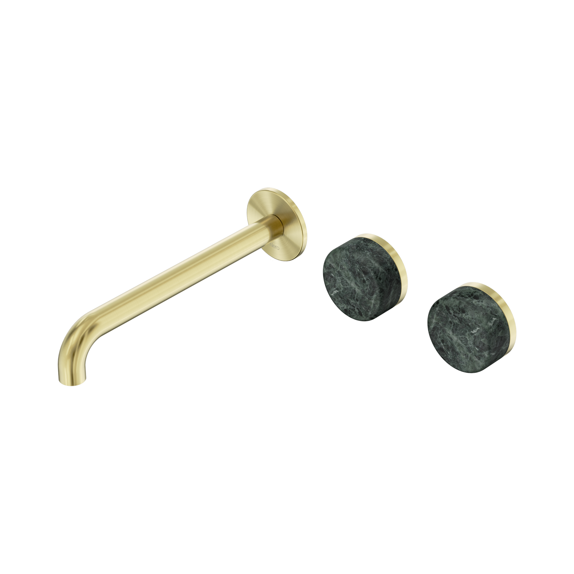 Nero Serenity Wall Basin Set 220mm Offset Spout With Verde Alpi Handle, Brushed Gold