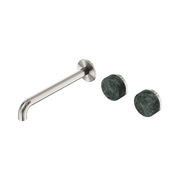 Nero Serenity Wall Basin Set 220mm Offset Spout With Verde Alpi Handle, Brushed Nickel