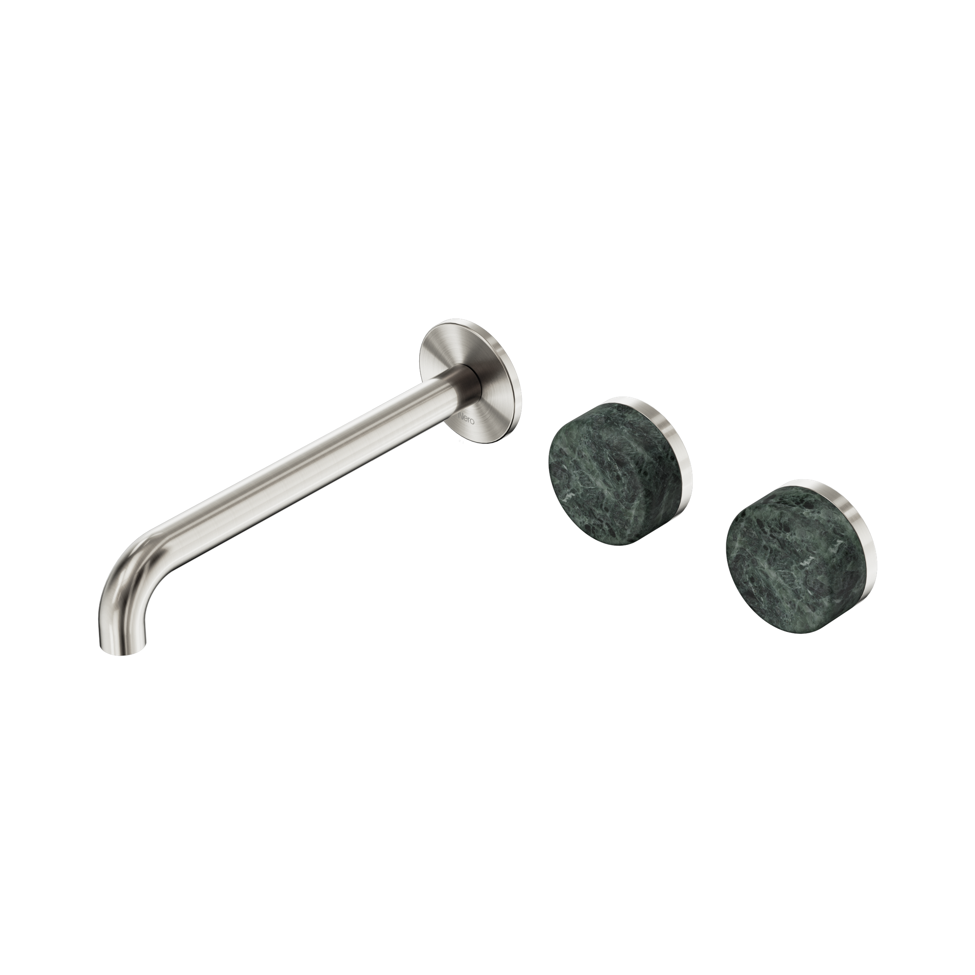 Nero Serenity Wall Basin Set 220mm Offset Spout With Verde Alpi Handle, Brushed Nickel