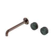 Nero Serenity Wall Basin Set 220mm Offset Spout With Verde Alpi Handle, Brushed Bronze