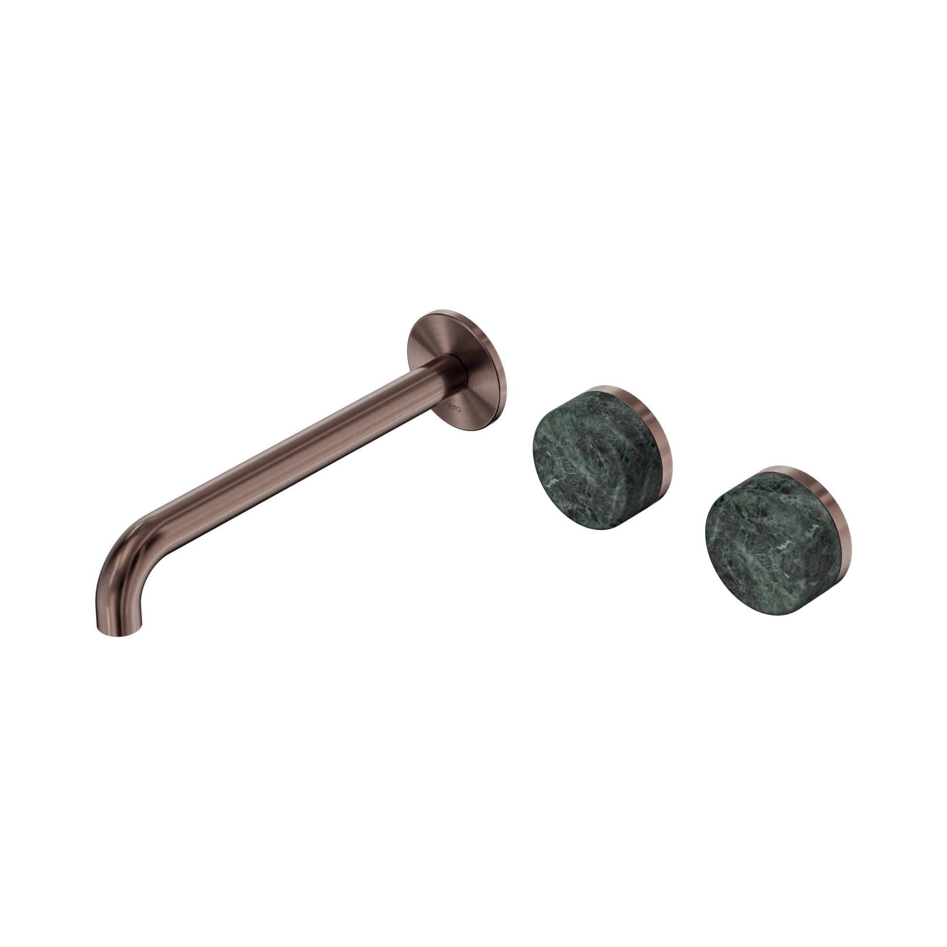 Nero Serenity Wall Basin Set 220mm Offset Spout With Verde Alpi Handle, Brushed Bronze
