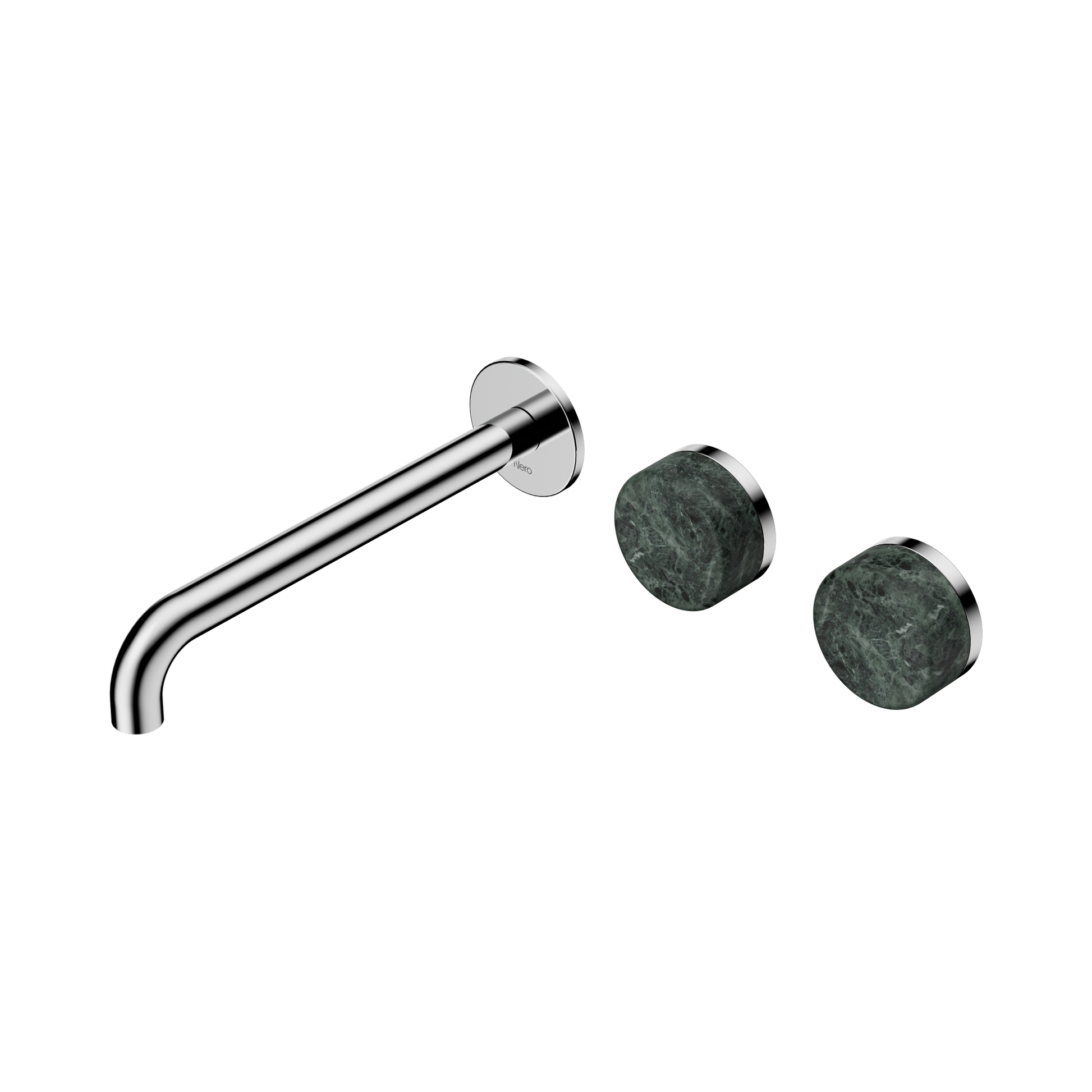 Nero Serenity Wall Basin Set 220mm Offset Spout With Verde Alpi Handle, Chrome