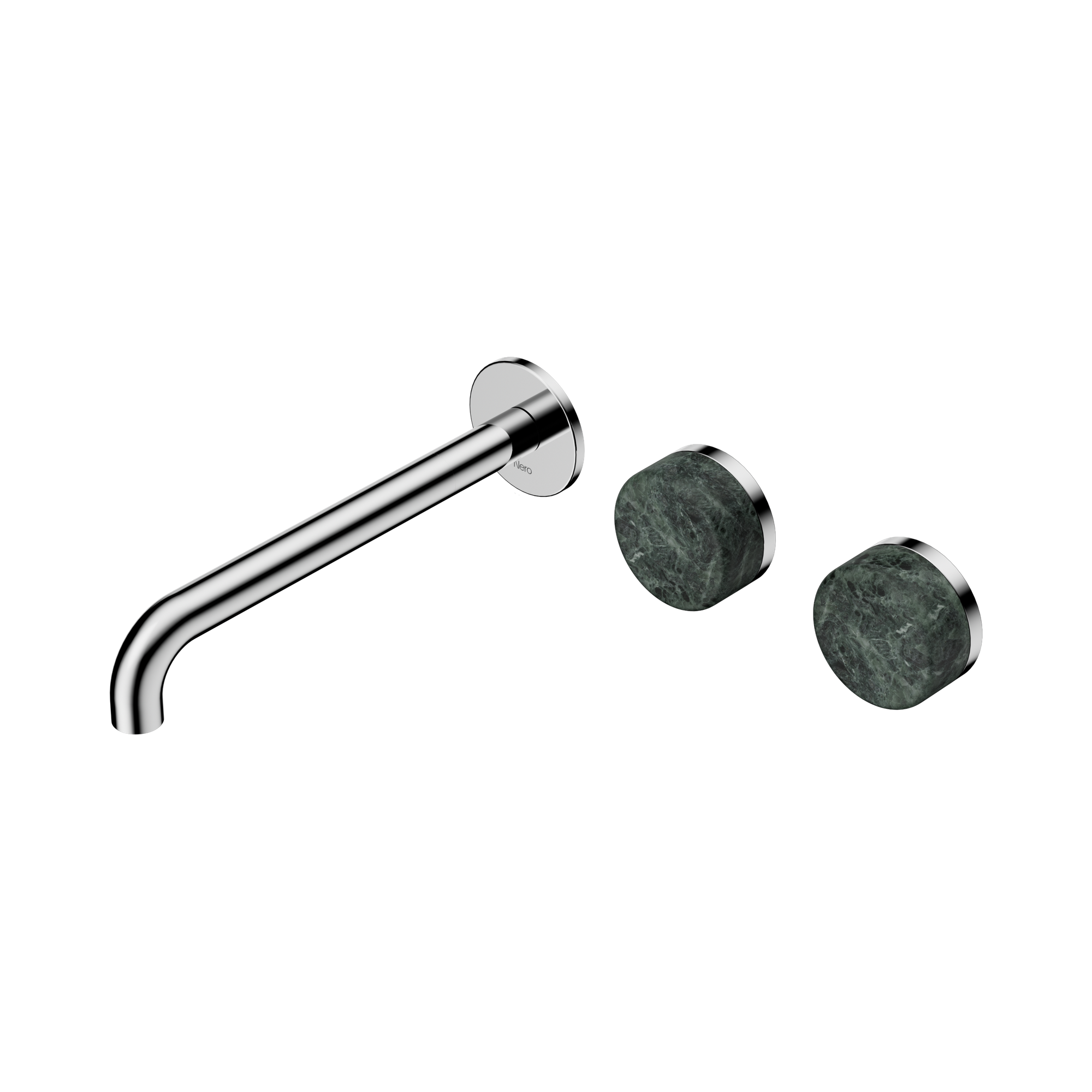 Nero Serenity Wall Basin Set 220mm Offset Spout With Verde Alpi Handle, Chrome