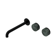 Nero Serenity Wall Basin Set 220mm Offset Spout With Verde Alpi Handle, Matte Black
