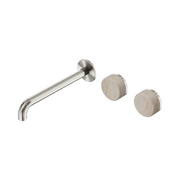 Nero Serenity Wall Basin Set 220mm Offset Spout With Rome Travertine Handle, Brushed Nickel