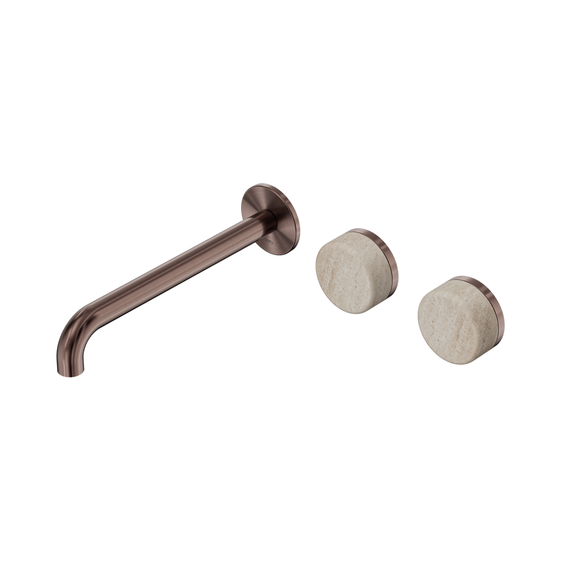 Nero Serenity Wall Basin Set 220mm Offset Spout With Rome Travertine Handle, Brushed Bronze