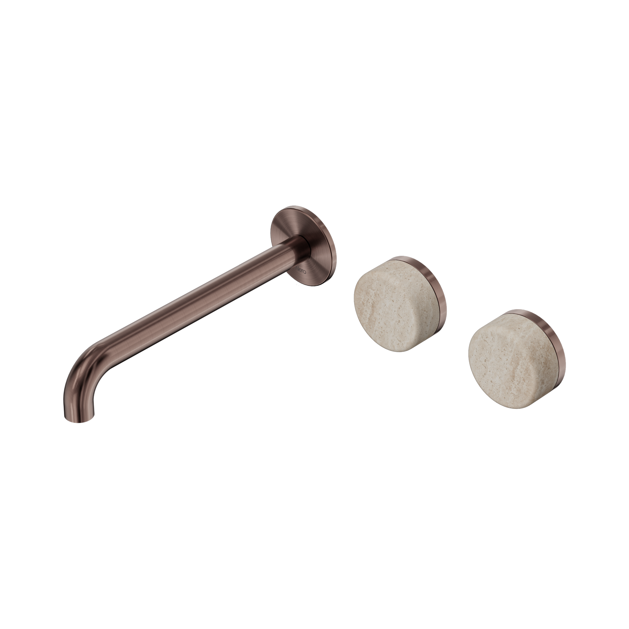Nero Serenity Wall Basin Set 220mm Offset Spout With Rome Travertine Handle, Brushed Bronze