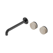 Nero Serenity Wall Basin Set 220mm Offset Spout With Rome Travertine Handle, Gun Metal