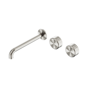 Nero Serenity Wall Basin Set 220mm Offset Spout With Metal Handle, Brushed Nickel