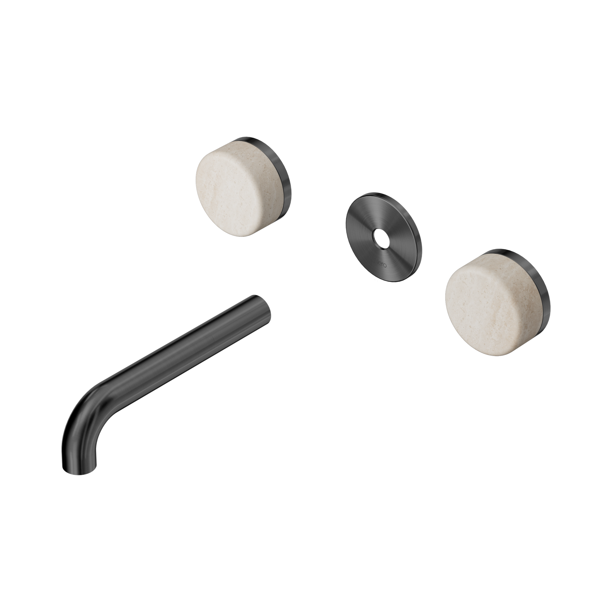 Nero Serenity Wall Basin Set 160mm Spout With Rome Travertine Handle Trim Kit Only, Gun Metal