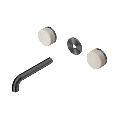 Nero Serenity Wall Basin Set 160mm Spout With Rome Travertine Handle Trim Kit Only, Gun Metal