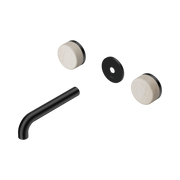Nero Serenity Wall Basin Set 160mm Spout With Rome Travertine Handle Trim Kit Only, Matte Black