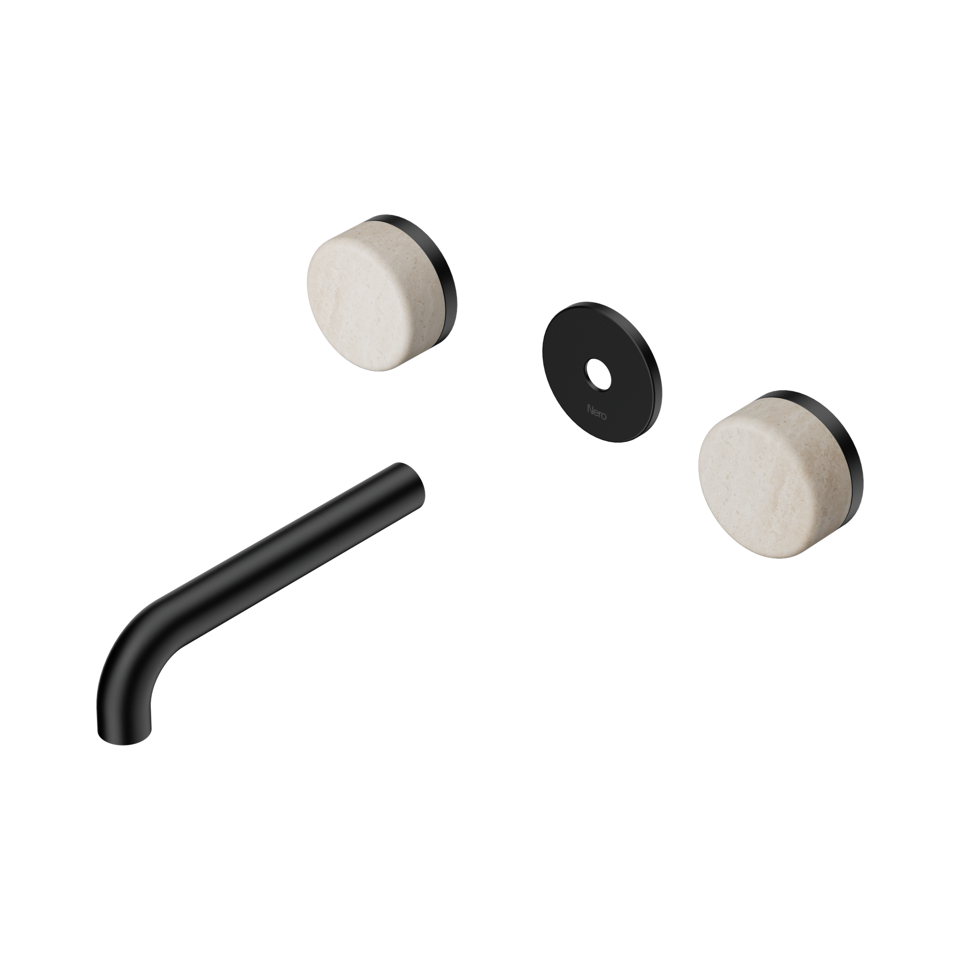 Nero Serenity Wall Basin Set 160mm Spout With Rome Travertine Handle Trim Kit Only, Matte Black