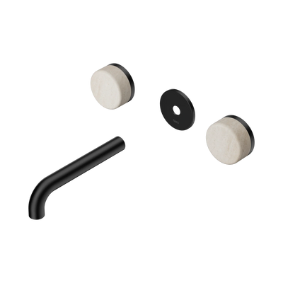 Nero Serenity Wall Basin Set 160mm Spout With Rome Travertine Handle Trim Kit Only, Matte Black