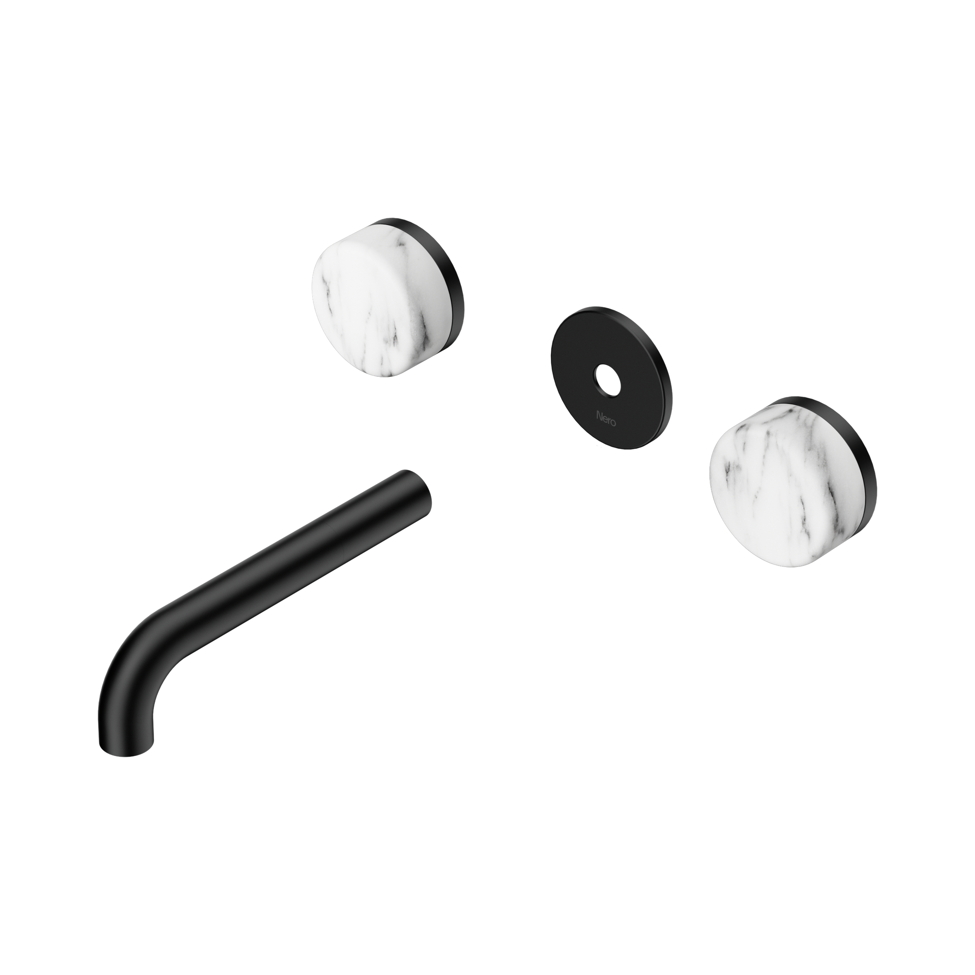 Nero Serenity Wall Basin Set 160mm Spout With Arabescato Corchia Handle Trim Kit Only, Matte Black